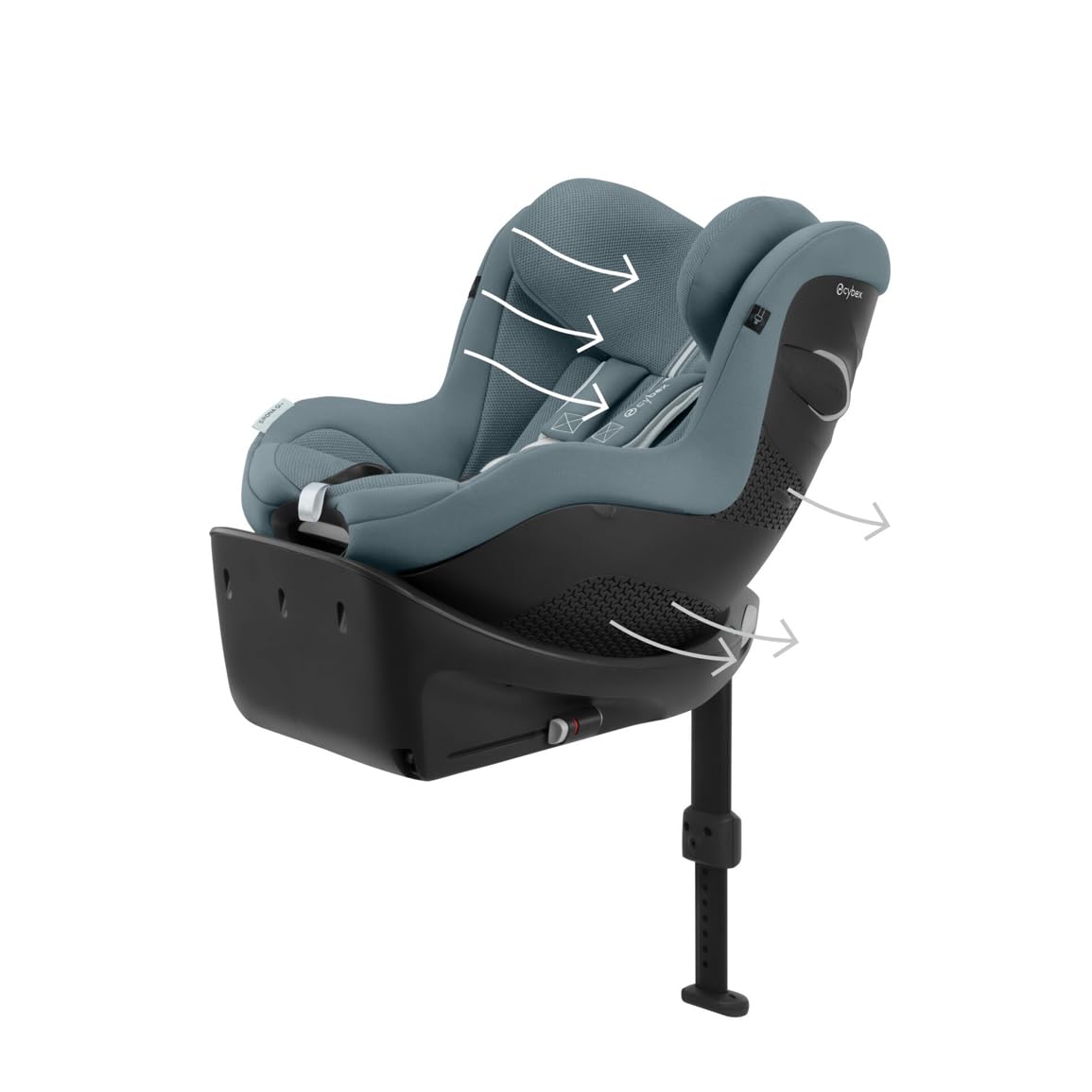 CYBEX Gold Sirona Gi i-Size Plus mit Base, 3 Mon.–4 Jahre, 61–105 cm (ab 40 cm mit Einlage), Drehbar, Stormy Blue