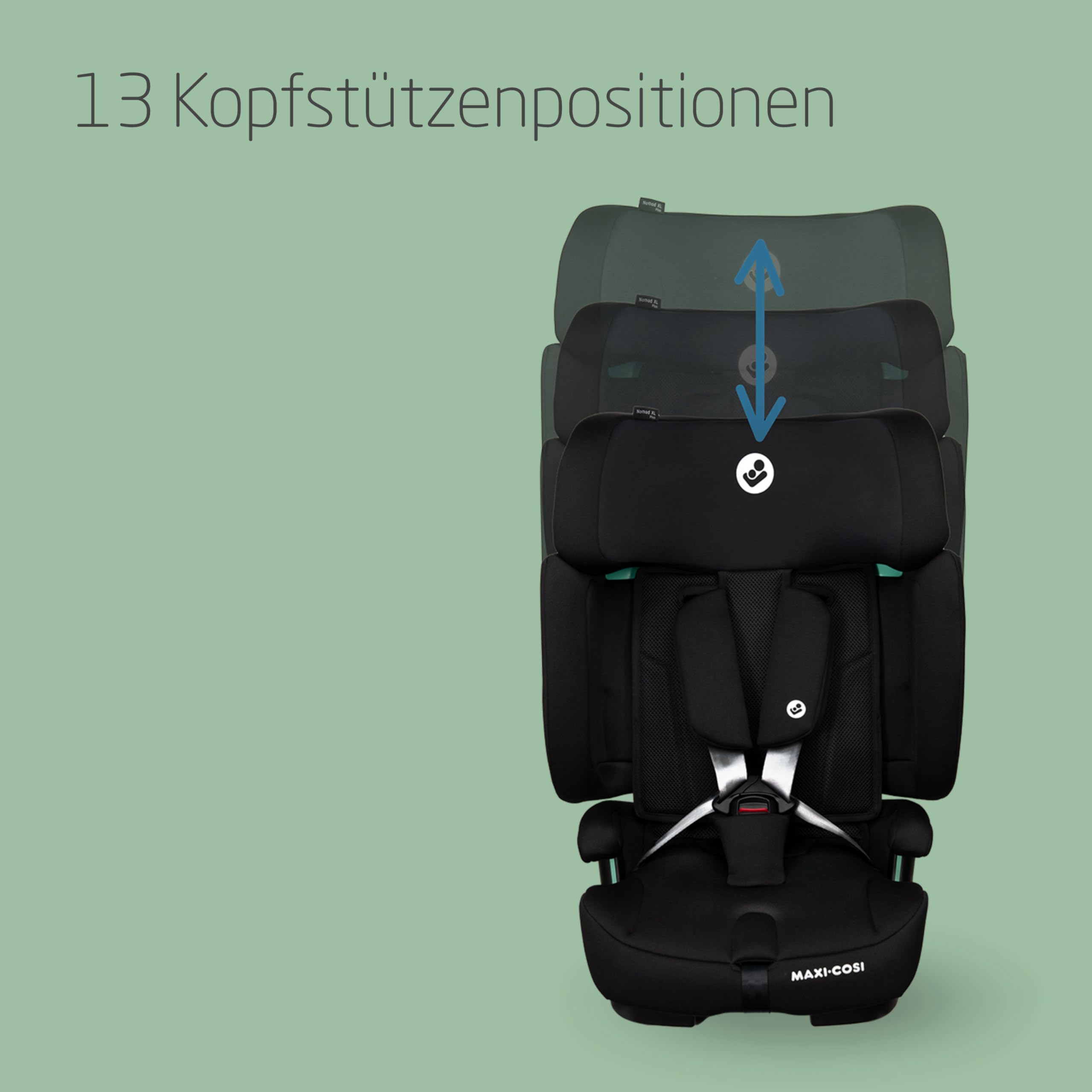 Maxi-Cosi Nomad XL Plus Kindersitz, 9–36 kg, 15 Mon.–12 Jahre, 76–150 cm, klappbar, kompakt, G-CELL, Schwarz