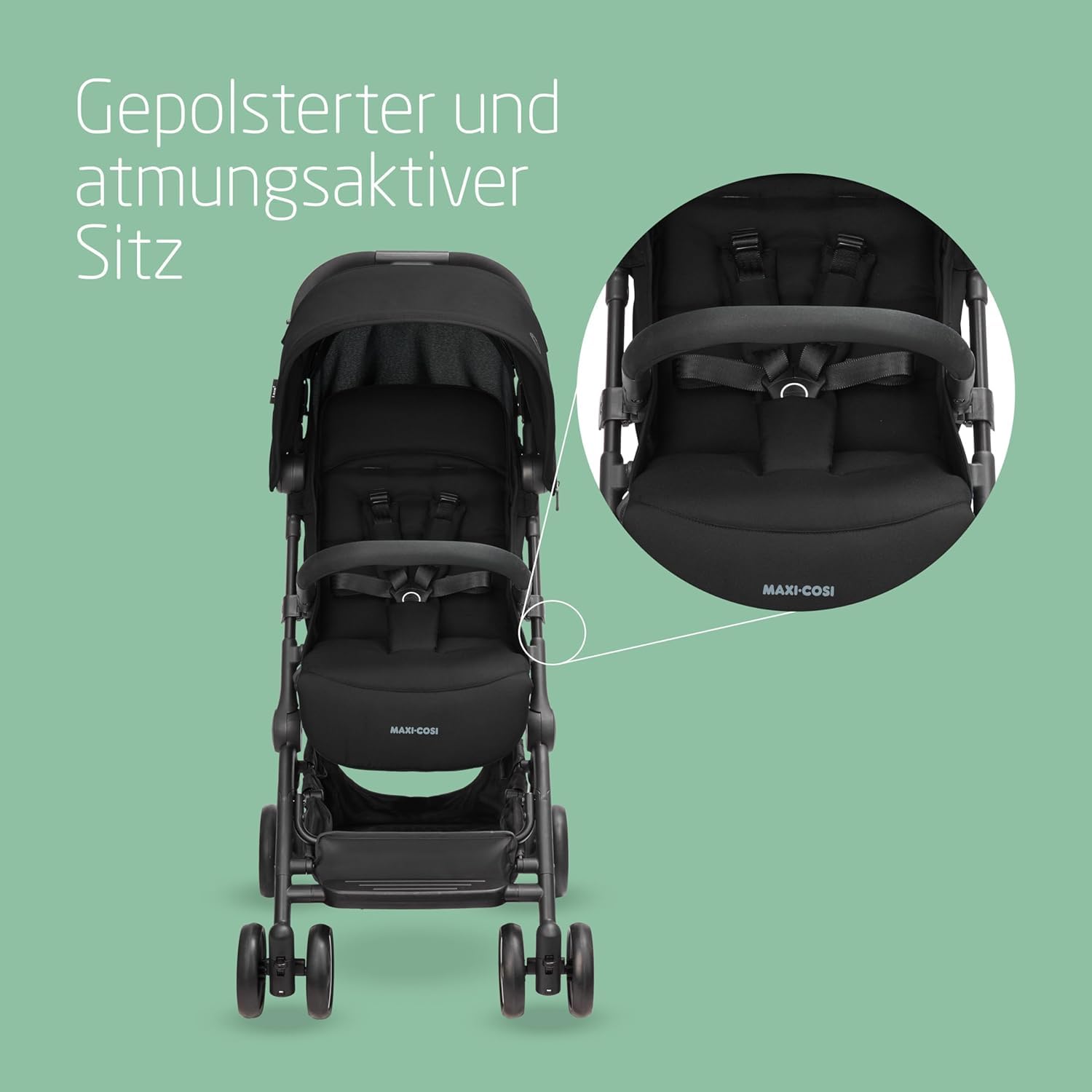 Maxi-Cosi Lara² Buggy, 0–4 Jahre, bis 22 kg, ultraleicht, kompakt klappbar, 3 Liegepositionen, Essential Black
