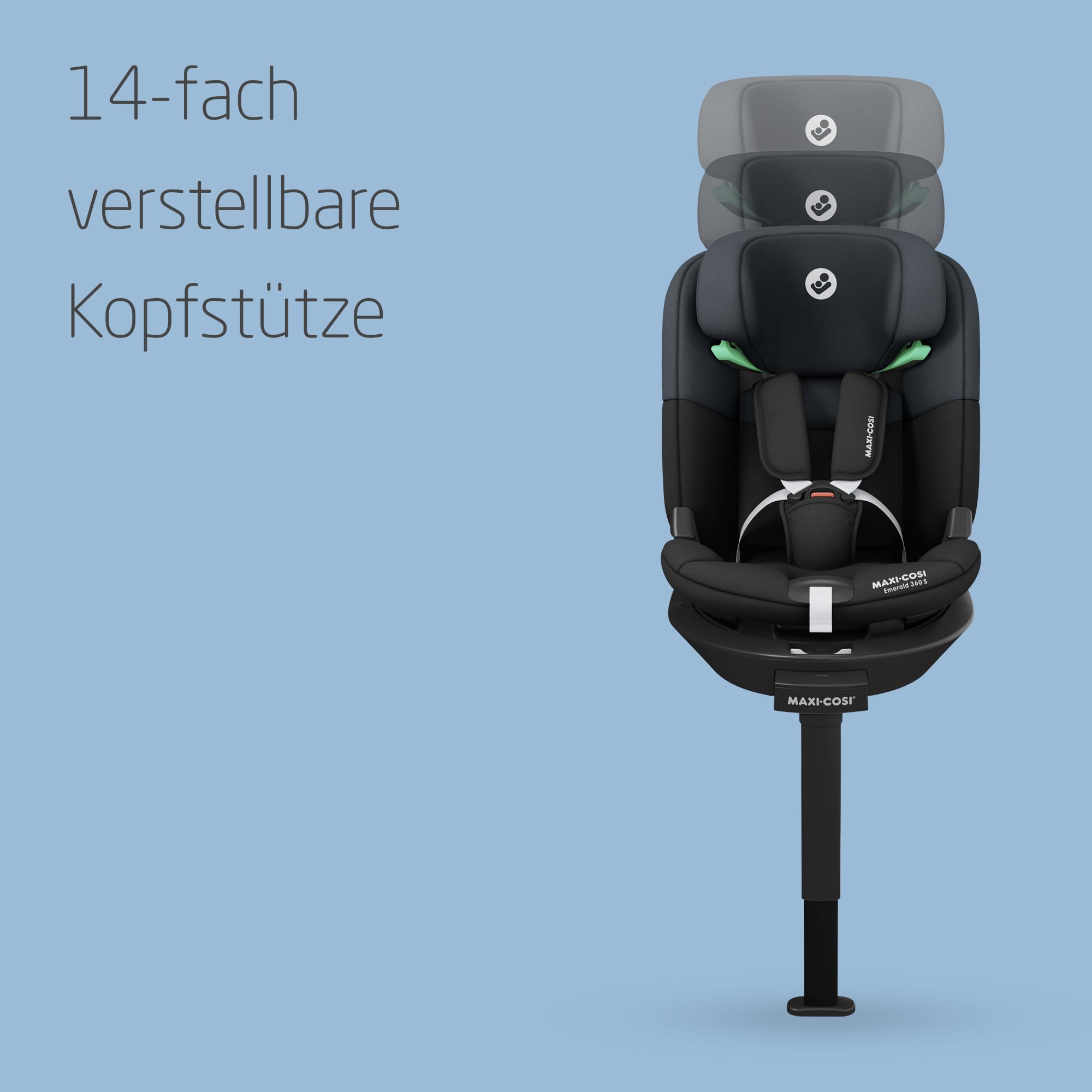 Maxi-Cosi Emerald 360 S i-Size, 0–12 Jahre, 40–150 cm, drehbar, FlexiSpin, 4 Liegepositionen, G-CELL, Tonal Black