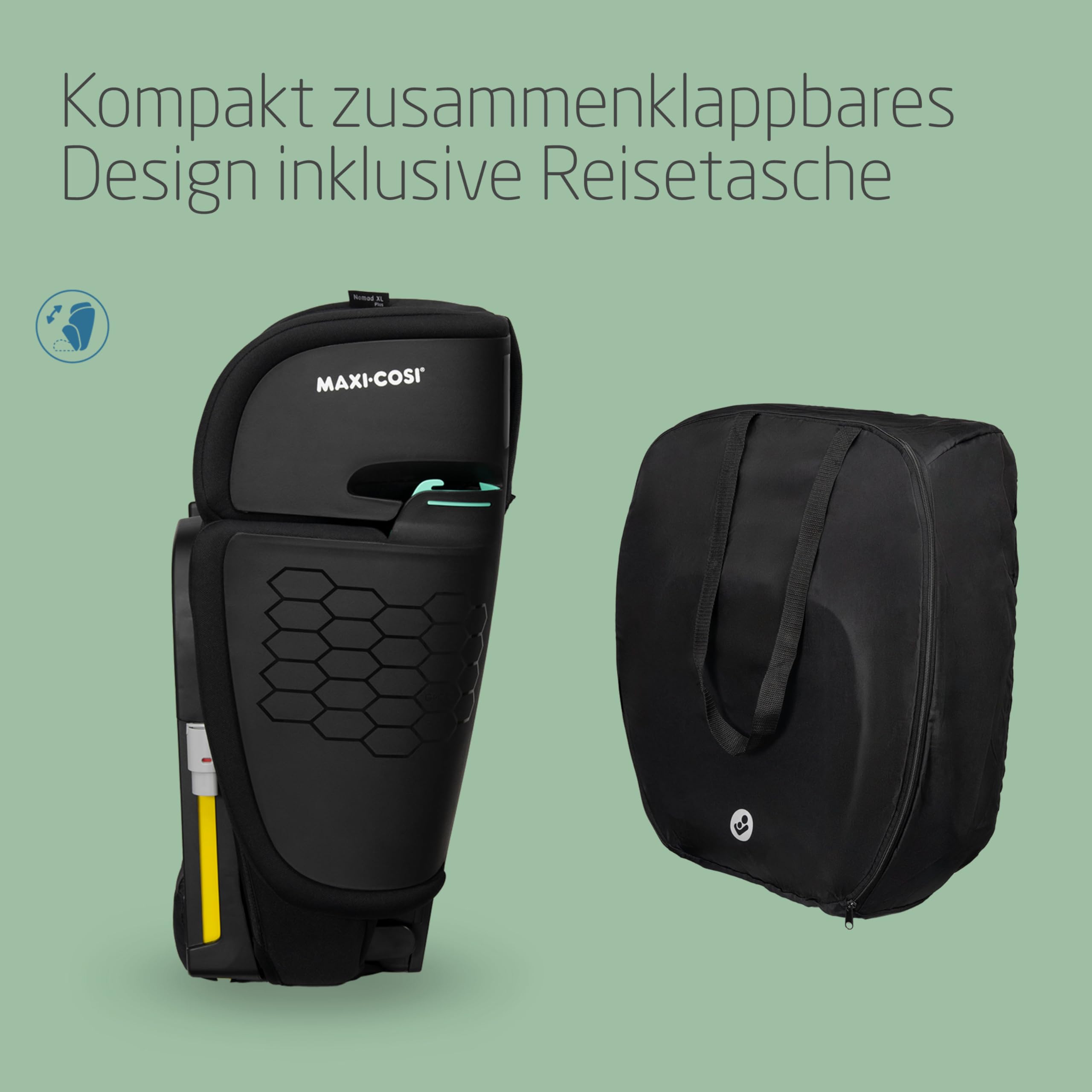 Maxi-Cosi Nomad XL Plus Kindersitz, 9–36 kg, 15 Mon.–12 Jahre, 76–150 cm, klappbar, kompakt, G-CELL, Schwarz