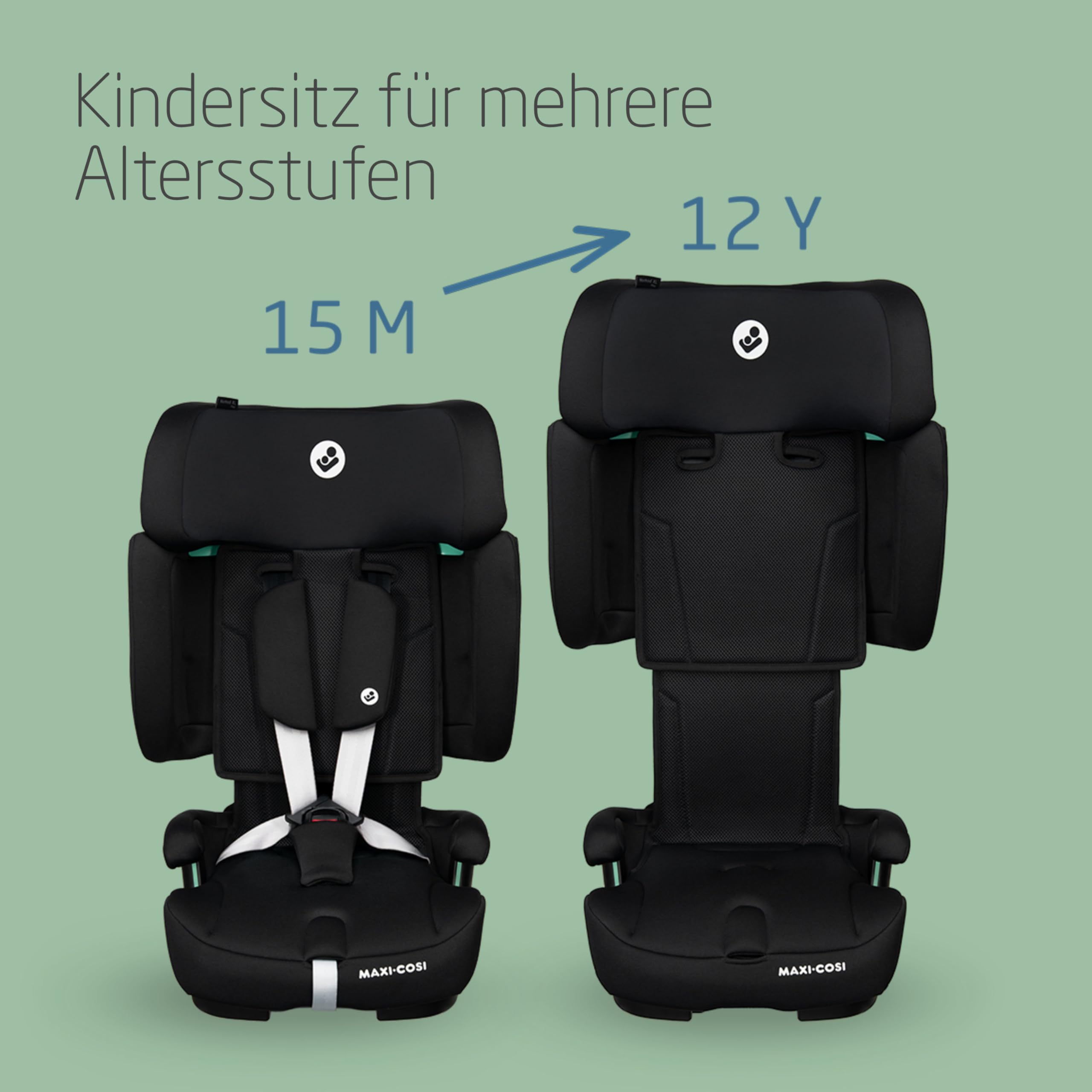 Maxi-Cosi Nomad XL Plus Kindersitz, 9–36 kg, 15 Mon.–12 Jahre, 76–150 cm, klappbar, kompakt, G-CELL, Schwarz