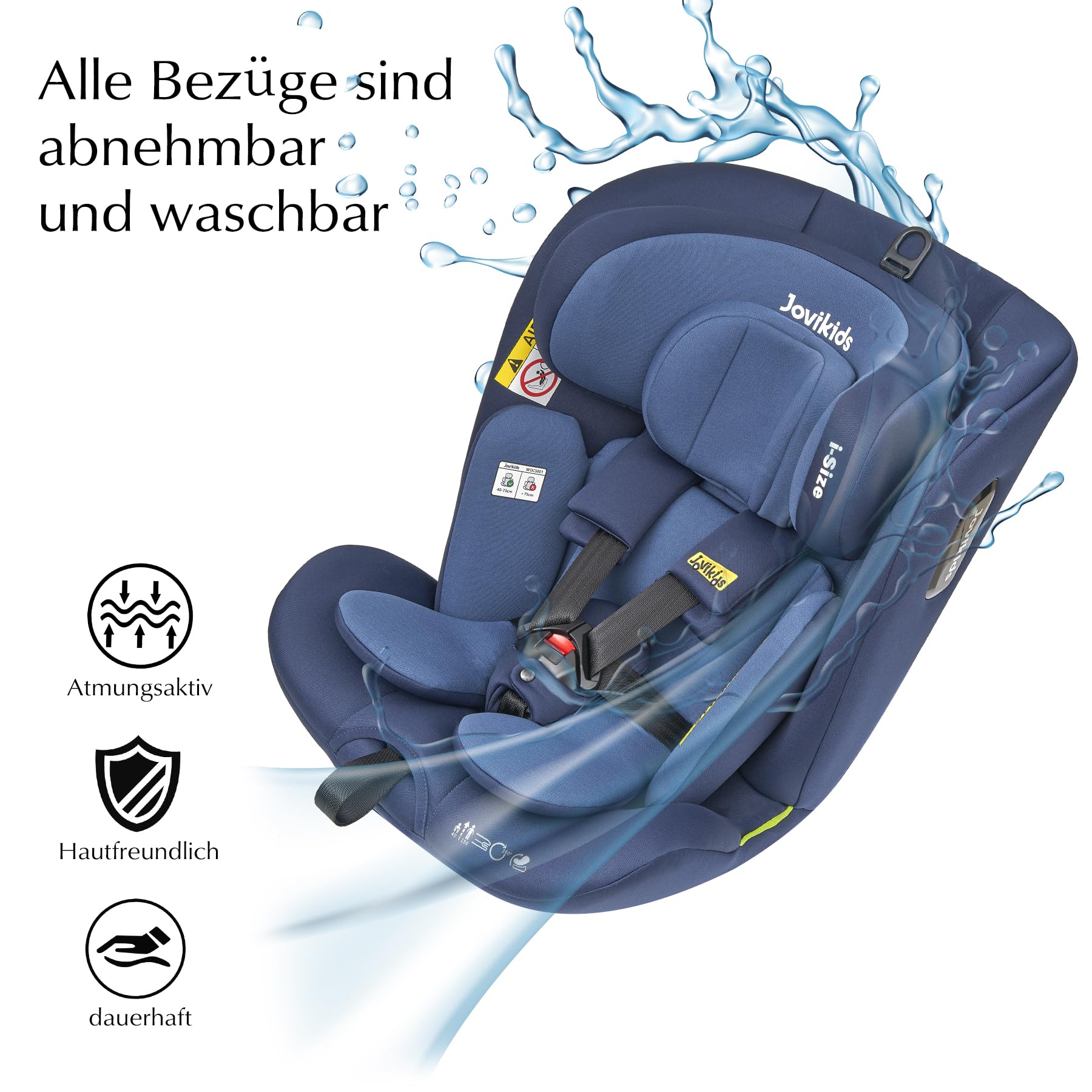 Jovikids 360° Drehbarer Kindersitz, i-Size 40–150 cm, 0–36 kg, ISOFIX, Ruheposition, ab Geburt–12 Jahre, Blau